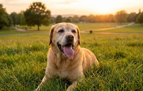 Labrador na spacerze na łonie natury