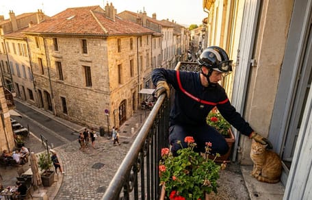 Un bombero rescatando a un gato