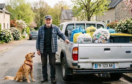 un vieil homme qui ramasse des canettes pour les animaux