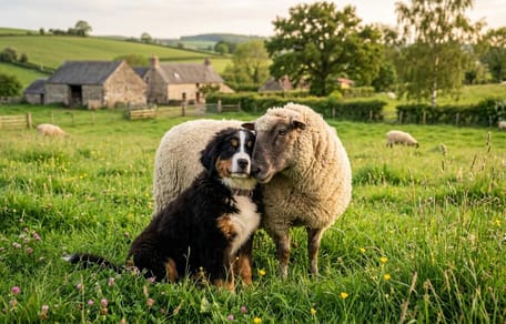 A dog and a sheep