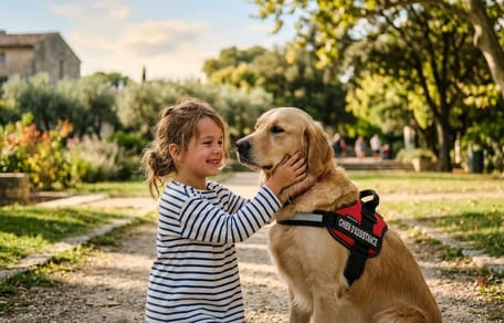 Une fillette et son chien d'assistance