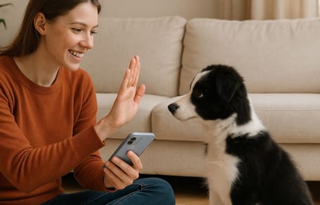 Woman training dog with ZigZag app