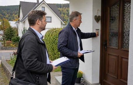 Zwei Kontrolleure an der Haustür