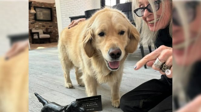 Actress Diane Keaton and dog