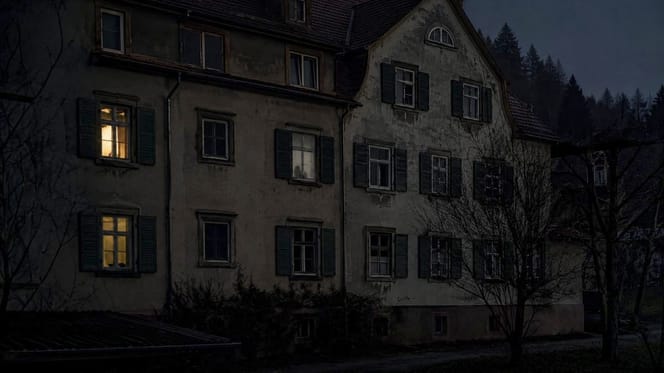 Antiguo edificio de alquiler en plena noche