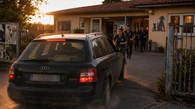 Auto fährt beim Tierheim vor