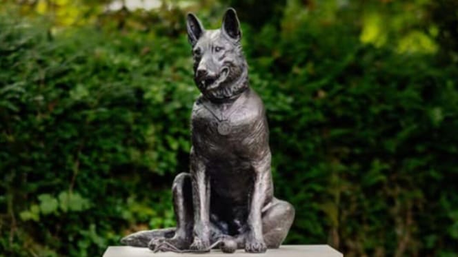Bronze statue of German Shepherd