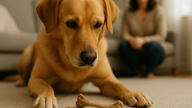 Can dogs eat turkey bones: Labrador looking at bones