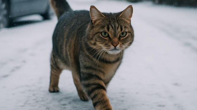 Cat walking in the snow