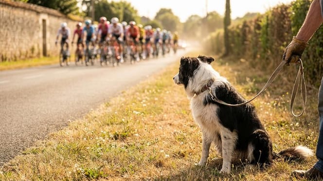 Chien regardant le Tour de France