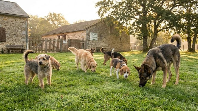 Dogs discovering grass for the first time