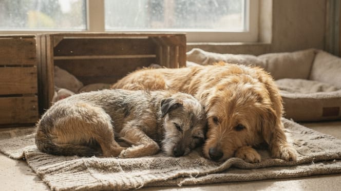 Zwei eng aneinander gekuschelte Hunde
