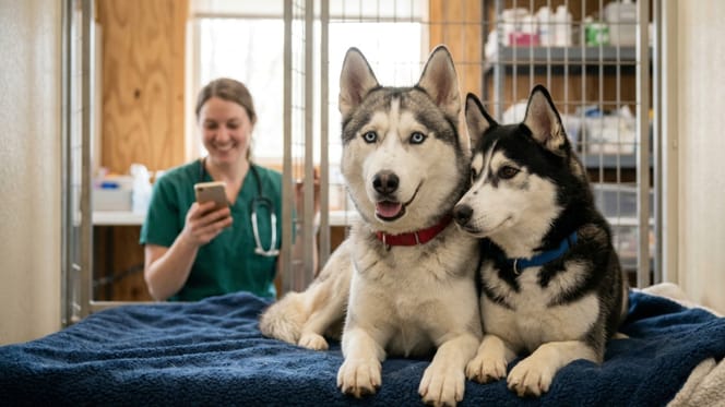 Two Huskies at the vet's