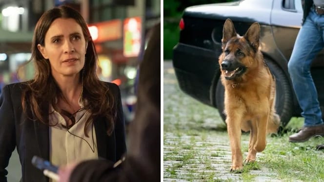 Doris Golpashin und Schäferhund "Kommissar Rex"