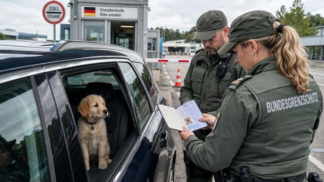 Grenzkontrolleure prüfen Hundepass