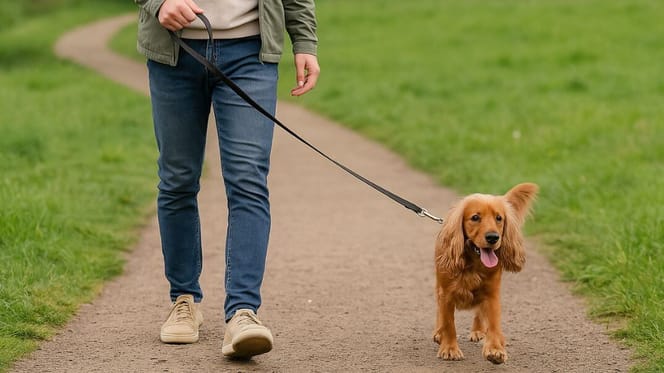 How much exercise do Cocker Spaniels need: Cocker Spaniel walked by owner