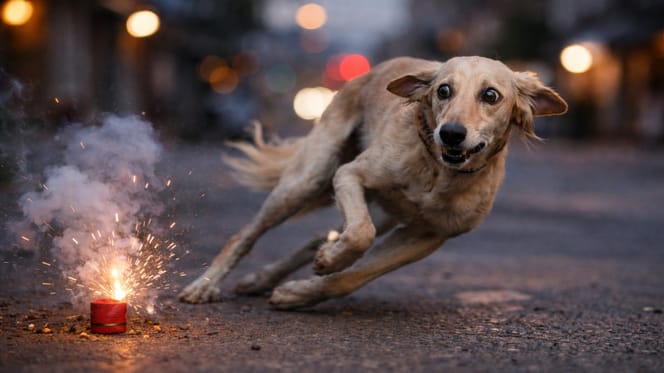 Hund erschreckt sich vor Böller