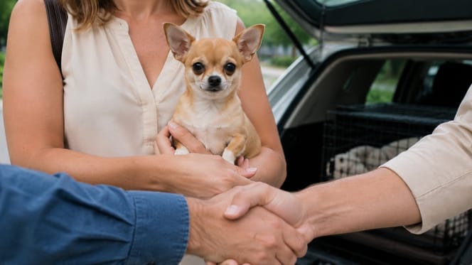 Hund wird per Handschlag verkauft
