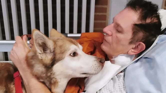 Kranker Mann sieht seinen Hund zum letzten Mal