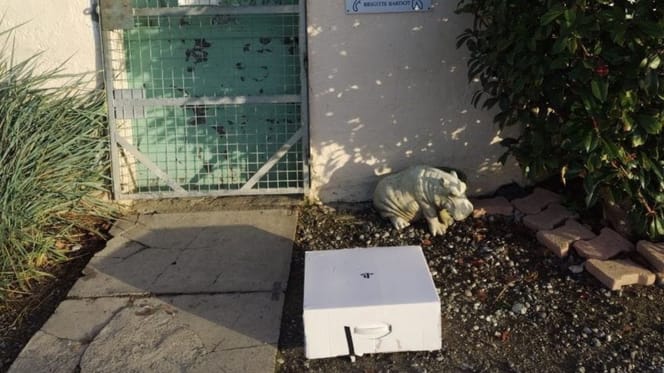 The Playstation box outside the shelter