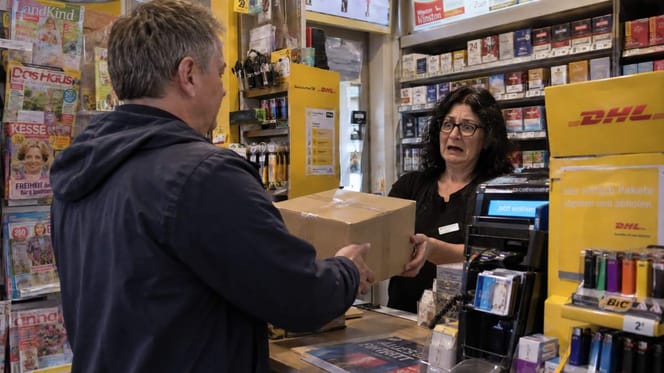 Mann im Paket-Shop