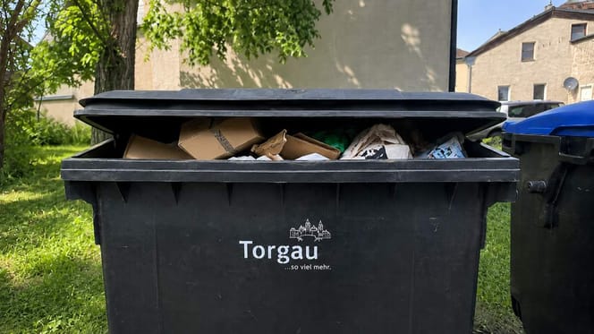 Müllcontainer mit der Aufschrift "Torgau"