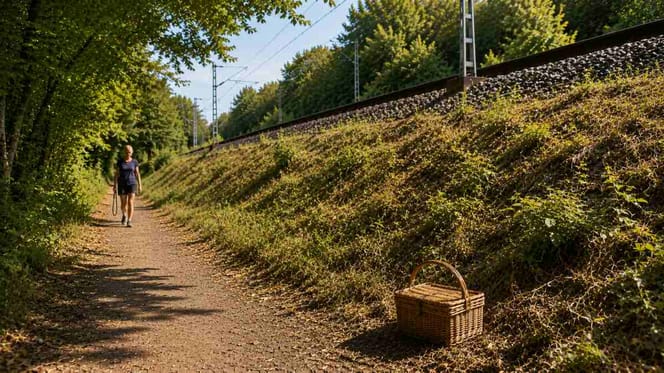 Passantin entdeckt einen Korb am Bahndamm