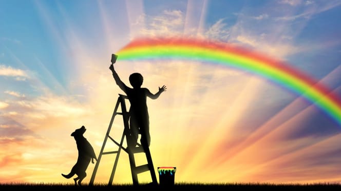 Hund-neben-Regenbogen