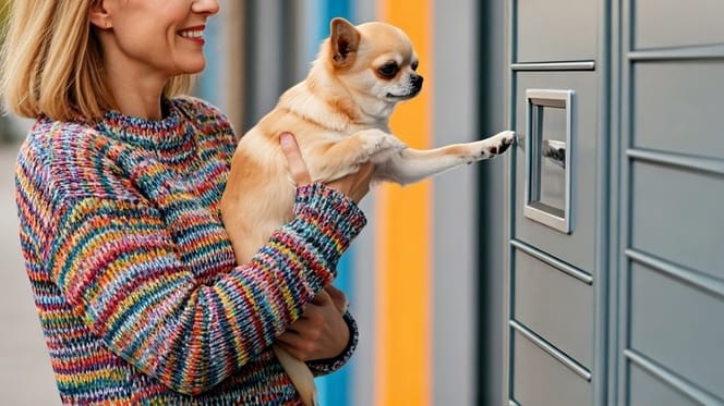 Woman and dog infront of locker
