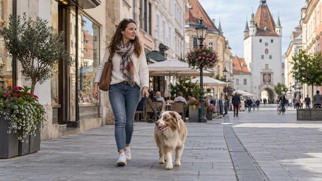 Spaziergängerin mit Hund in Wien