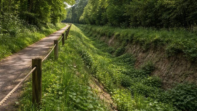 Tiefer Graben neben einem Spazierweg