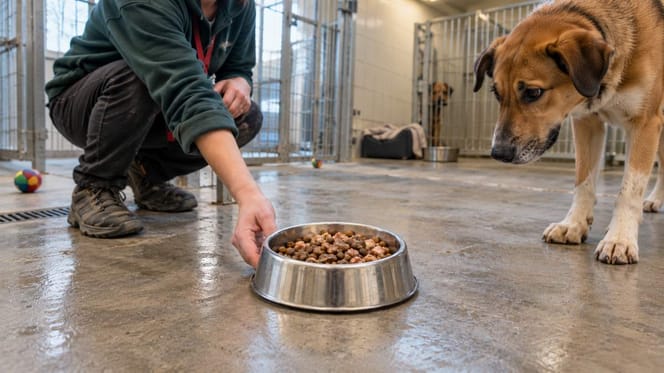 Tierheimhund bekommt seinen Napf