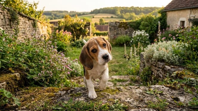 Un beagle dans l'herbe