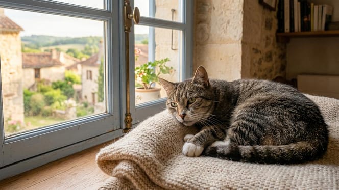 un chat allongé