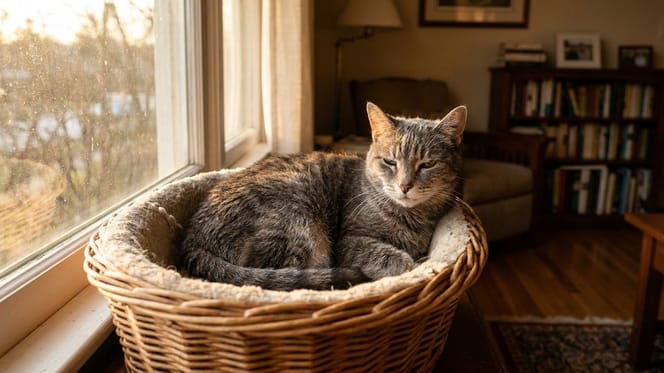 Un chat dans un panier douillet