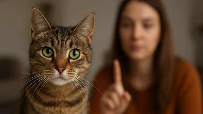 A cat in front of its owner