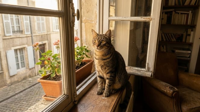 Eine Katze vor einem Fenster