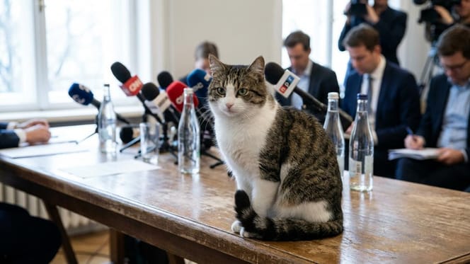 Un chat pendant une conférence de presse au Qatar