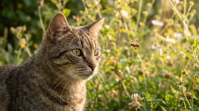 A cat close to a hornet