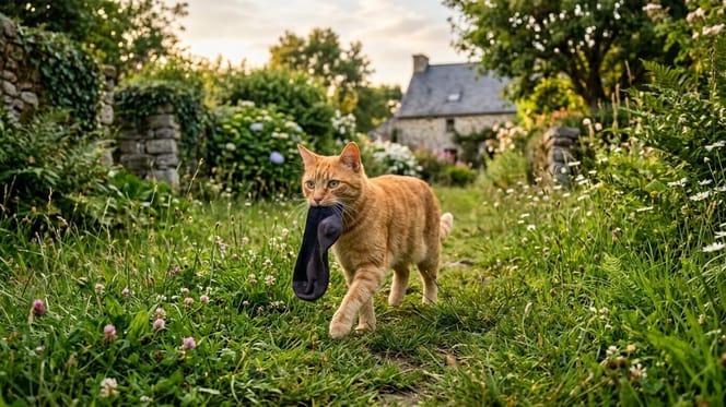 Un gatto che ruba biancheria