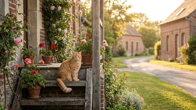 Un chat roux dans un jardin