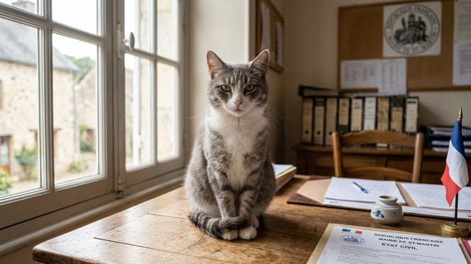 A cat sitting on a desk