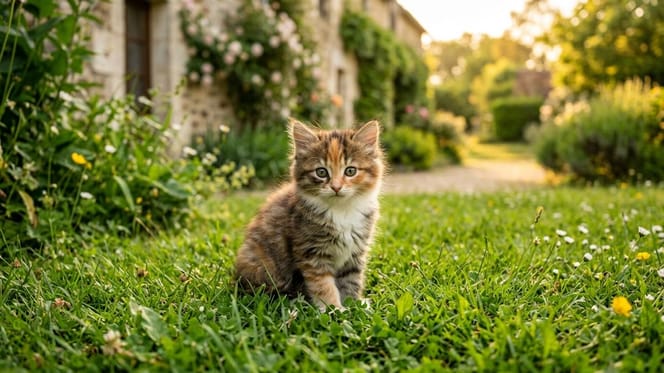un chaton dans l'herbe