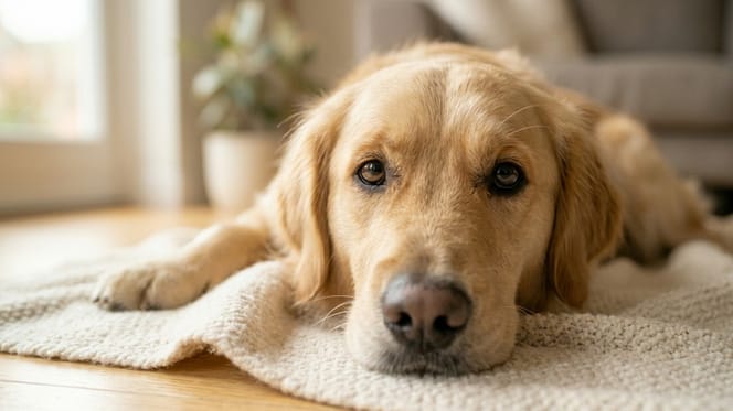 A healthy dog lying down