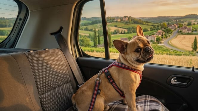 A dog sitting on the back seat of a car
