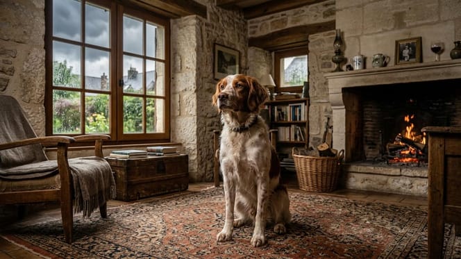 Een hond in de woonkamer