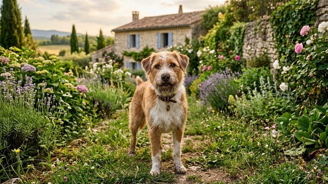 Een hond in een tuin