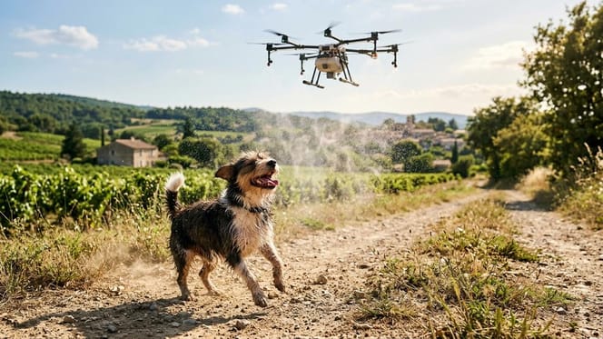 un chien et un drone