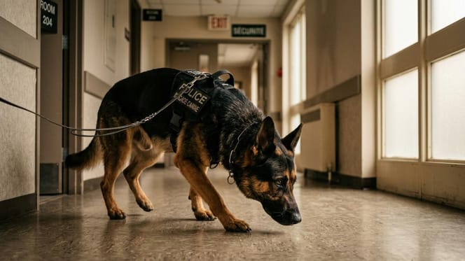 un perro policía olfateando un rastro
