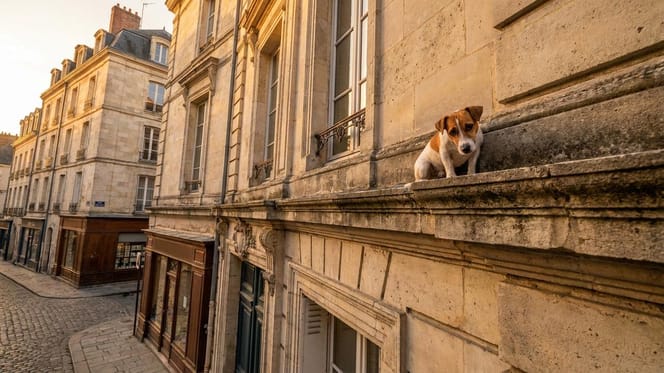 Un chien pris au piège sur une corniche